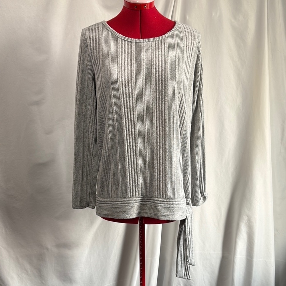 Lily Morgan Gray Ribbed Knit Crew Neck Sweater LL60